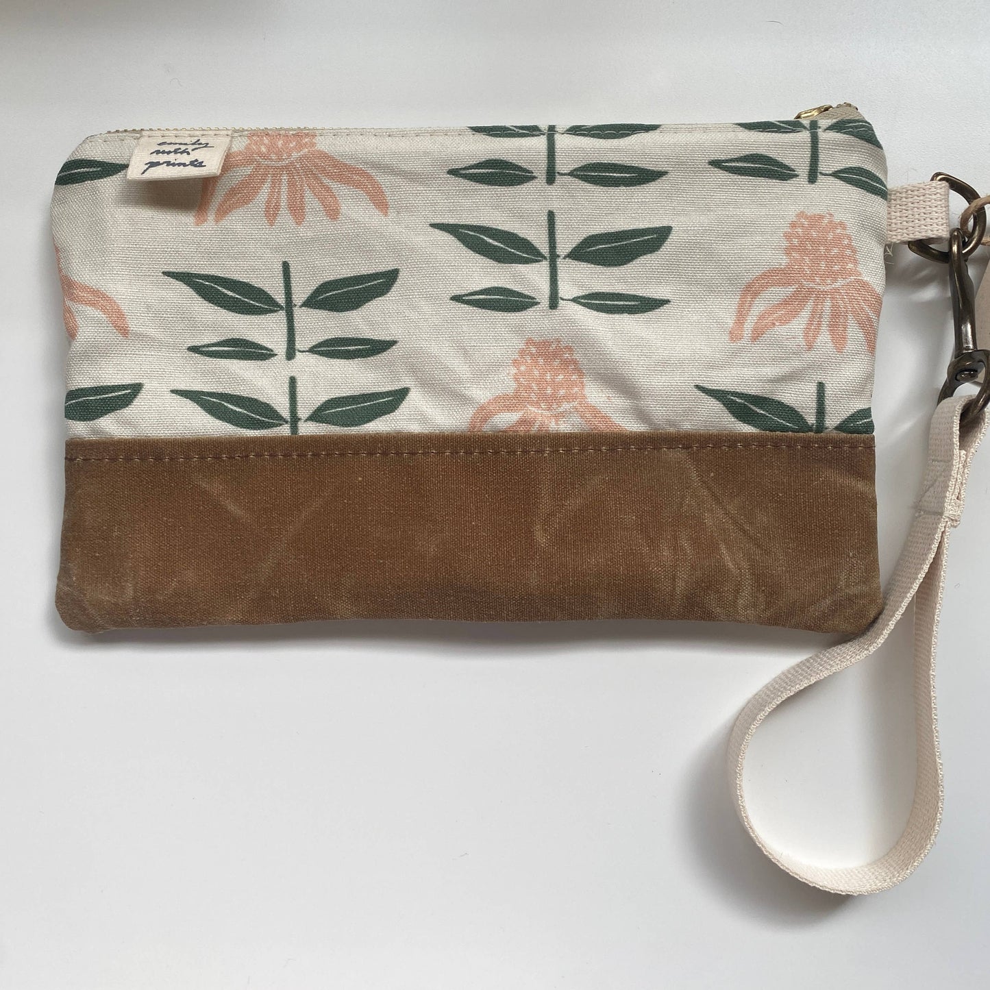 Wristlet - Waxed Canvas - Natural Echinacea