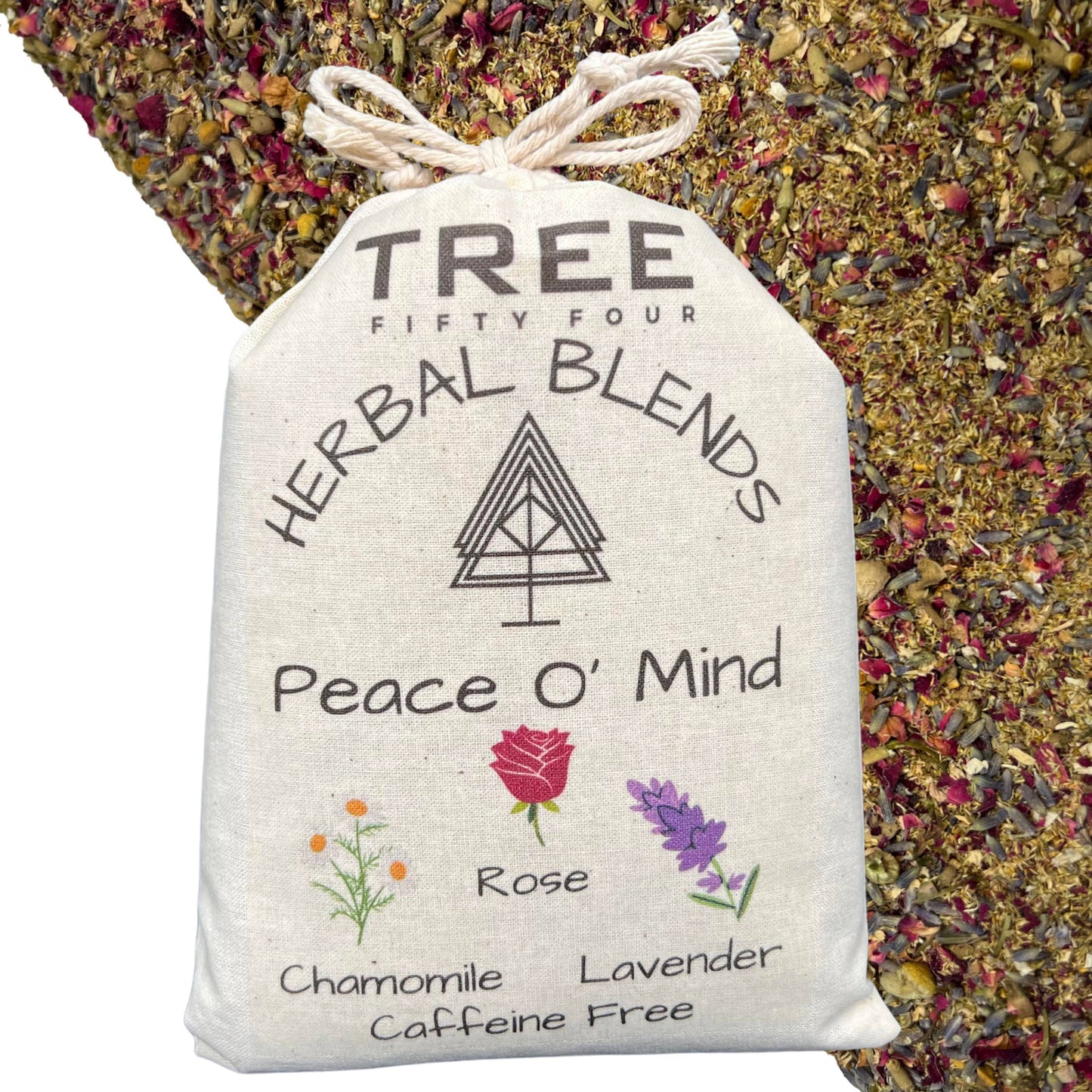 Loose Tea in Drawstring Sachet - Tree Fifty Four - Peace O' Mind Herbal Tea Blend (3oz)