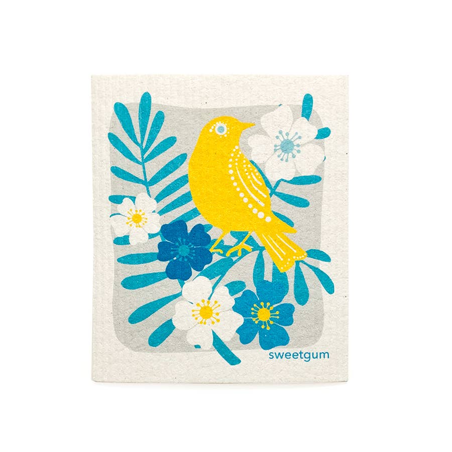 Eco-Friendly Dishcloth - Yellow Bird with Blue Flowers