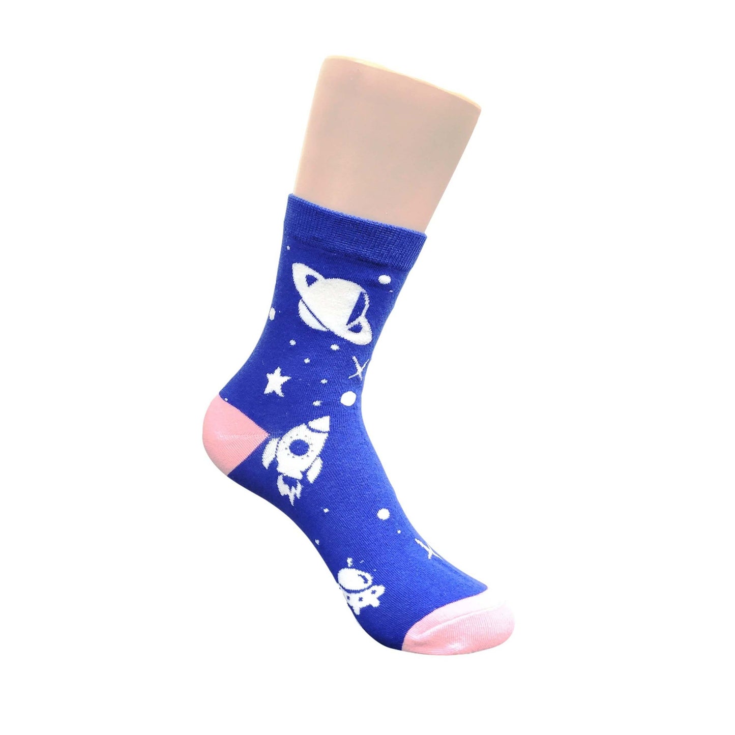 Socks - Adult Small/Tween - Blue Space with Planets and Rocket Ship