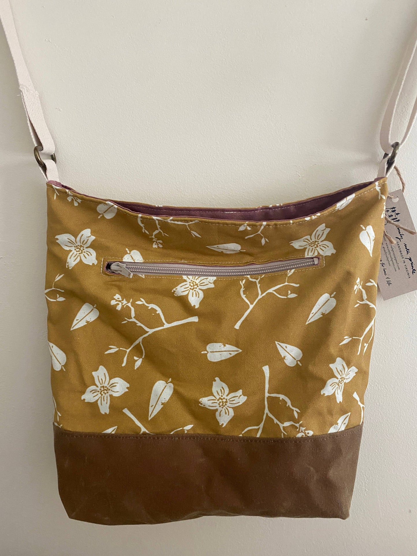 Crossbody Bag - Waxed Canvas - Dogwood Blooms