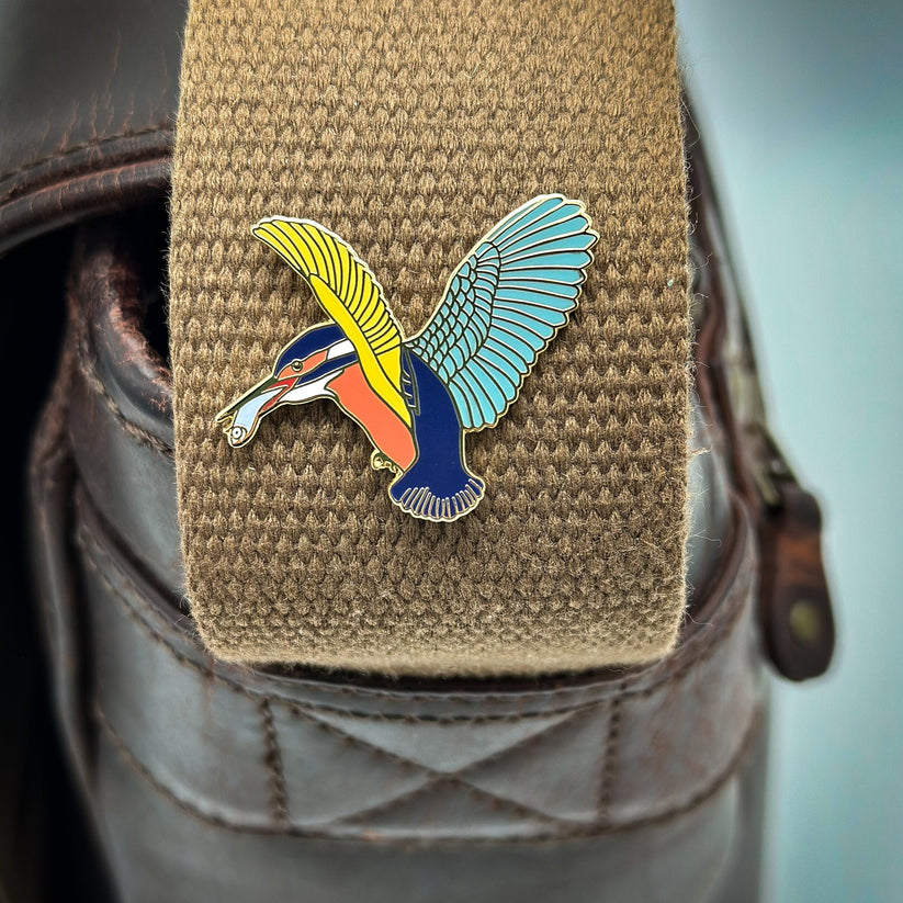 Lapel Pin - Kingfisher in Wooden Gift Box by Montrose Biology (Maker of Ecologies)