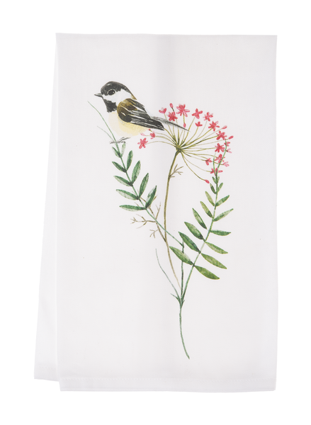 Tea Towel - Bird on Red Wildflower