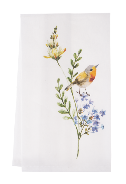 Tea Towel - Bird on Blue Wildflower