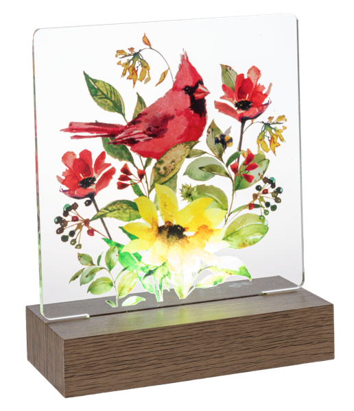 Decor - LED Light Up Cardinal with Flowers Tabletop Display