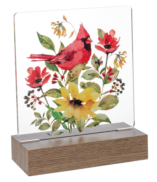 Decor - LED Light Up Cardinal with Flowers Tabletop Display