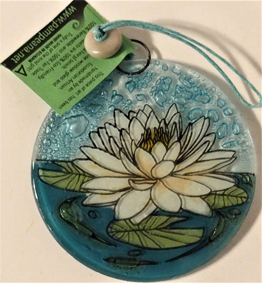 Glass Art Ornament/Suncatcher - White Lotus