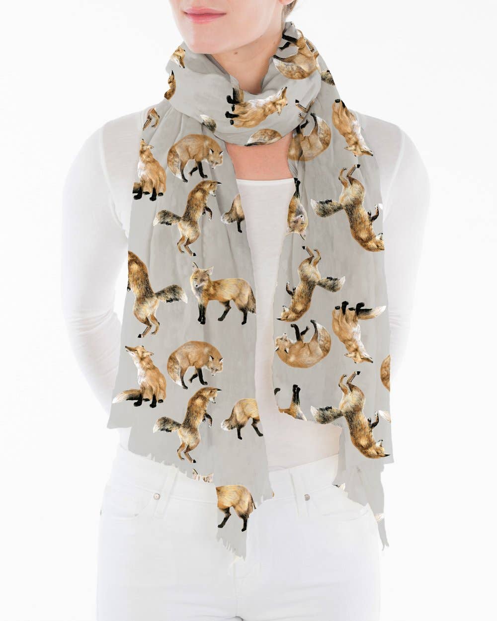 Scarf - Grey Fox | Art by Clare Dean (Polyester 33" x 72")