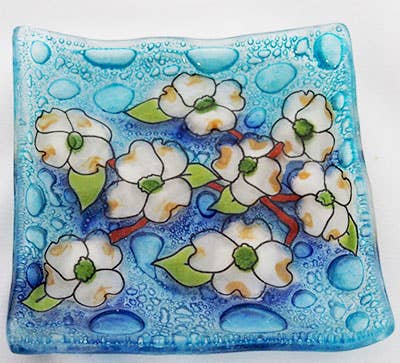 Trinket Dish Glass Art - Dogwoods