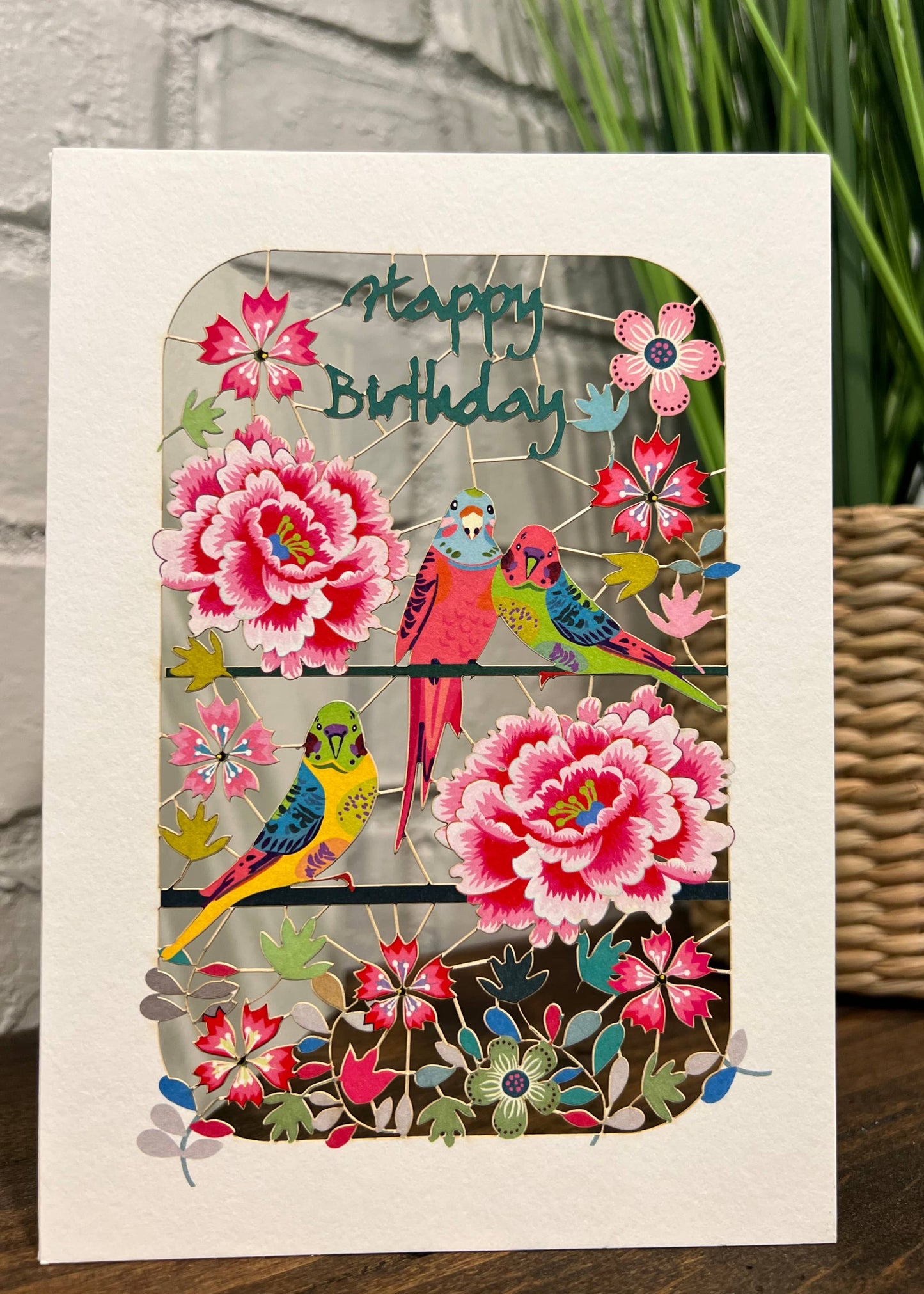 Greeting Card - Laser Cut & Frameable - Birthday Parakeet (Single Card)