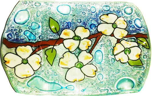 Soap Dish - Glass Art - Flowering Dogwoods