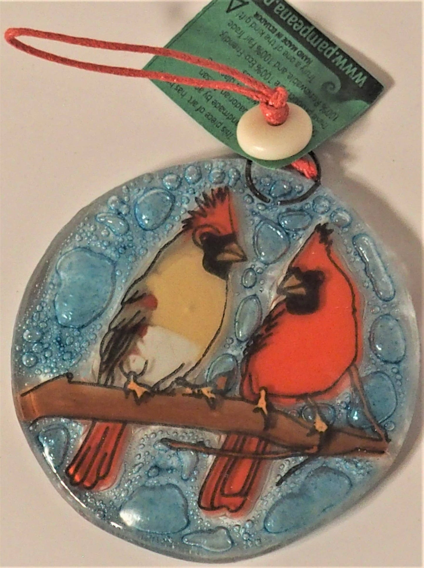 Glass Art Ornament/Suncatcher - Cardinal Couple