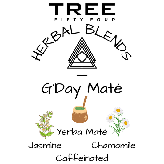 Loose Tea in Drawstring Sachet - Tree Fifty Four - G'Day Maté Herbal Tea Blend (3oz)