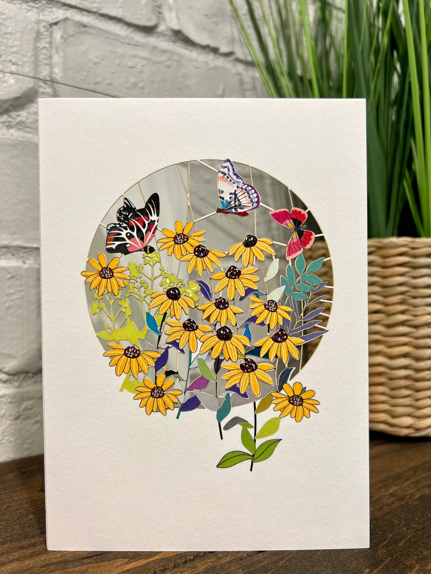 Greeting Card - Laser Cut & Frameable - Sunflowers and Butterflies (Single Card)