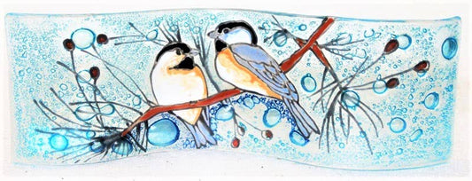 Glass Art - Wavy Panel - Chickadees