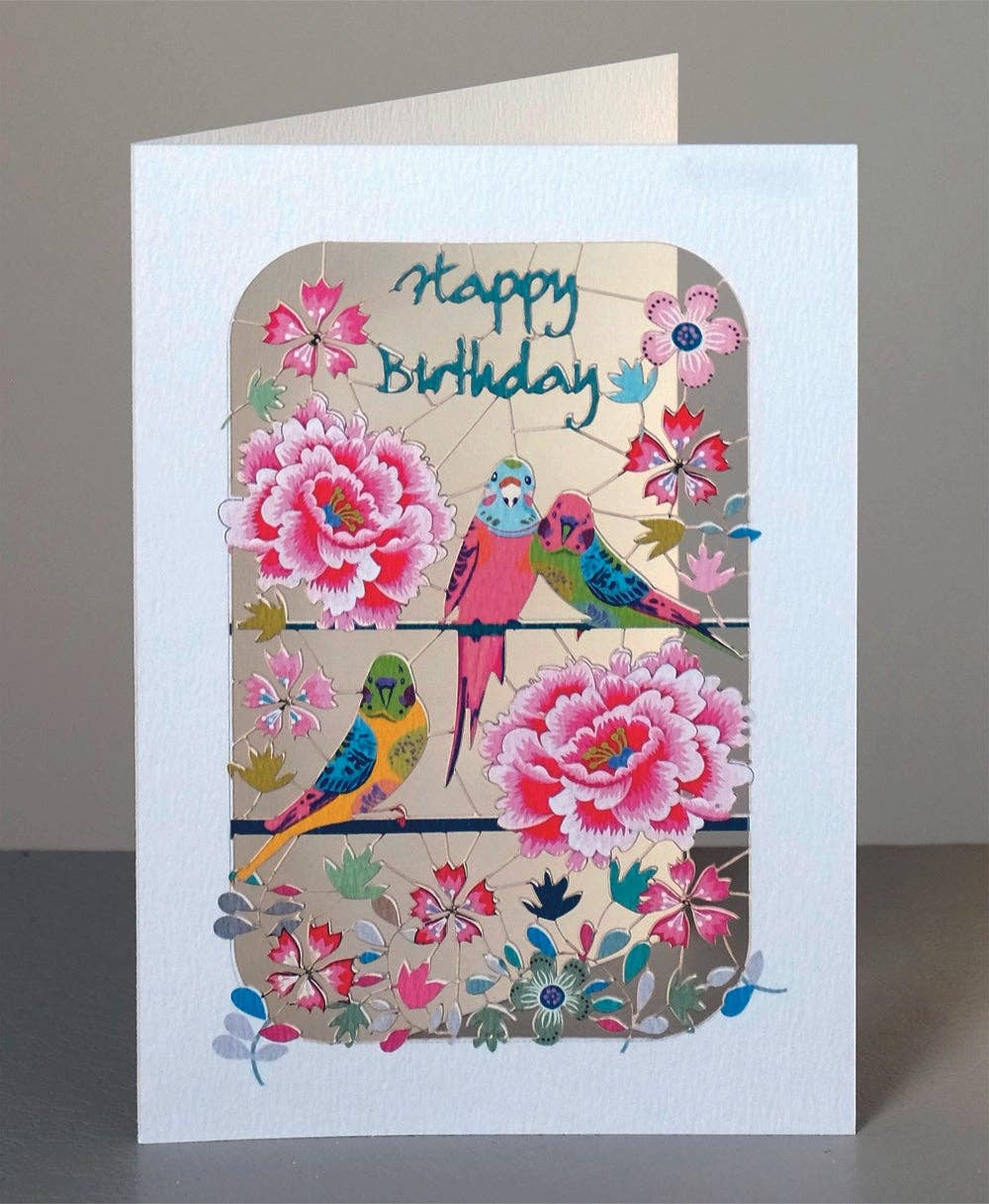 Greeting Card - Laser Cut & Frameable - Birthday Parakeet (Single Card)