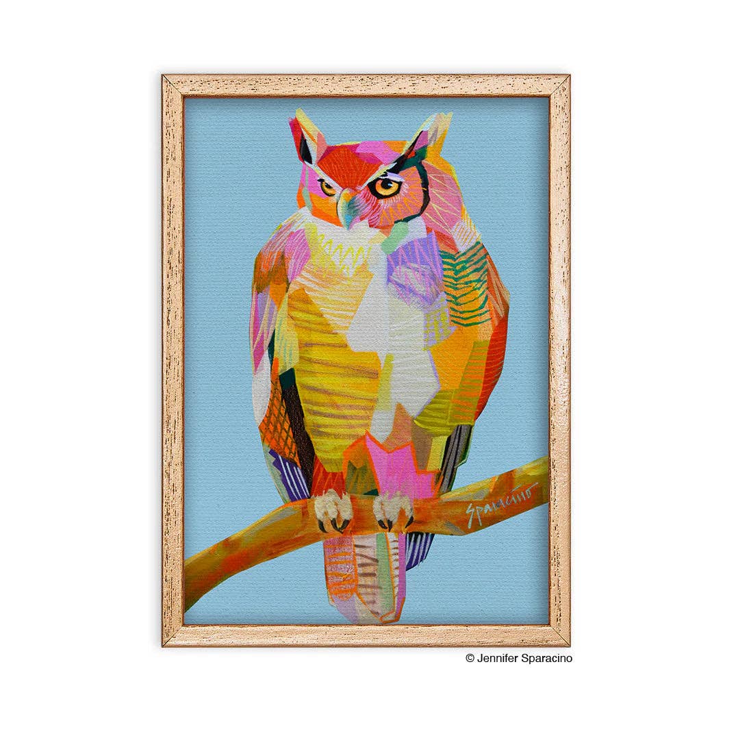 Framed Canvas Art - "Owl" by Jennifer Sparacino (5x7)