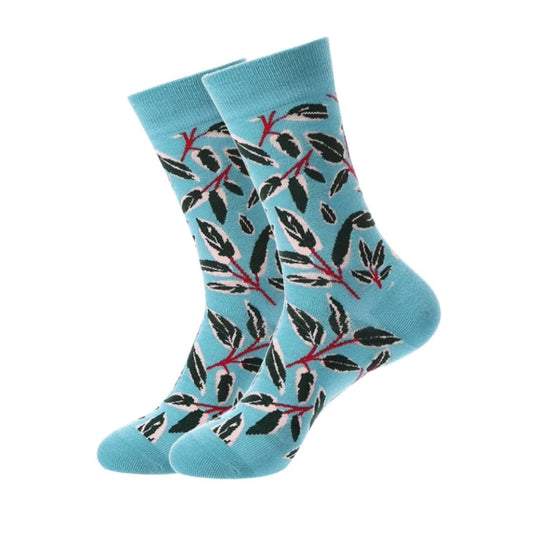 Socks - Adult Medium - Blue Leaf Pattern