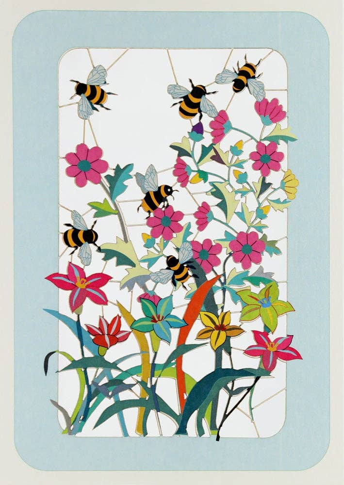 Greeting Card - Laser Cut & Frameable - Bees and Flowers (Single Card)