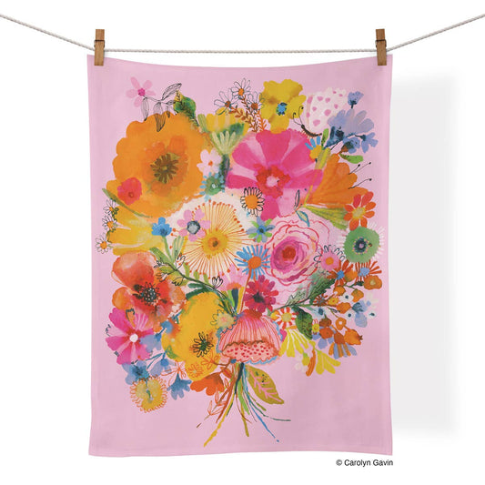 Cotton Tea Towel - "Floral Blush" by Carolyn Gavin