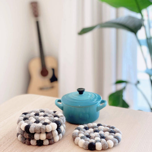 Home - Wool Felt Round Coasters - Neutral Gray - Set of 4