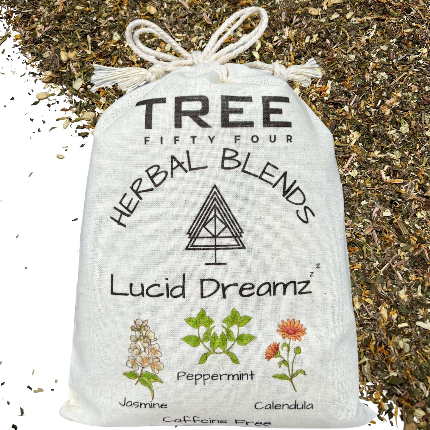 Loose Tea in Drawstring Sachet - Tree Fifty Four - Lucid Dreamz Herbal Tea Blend (3oz)