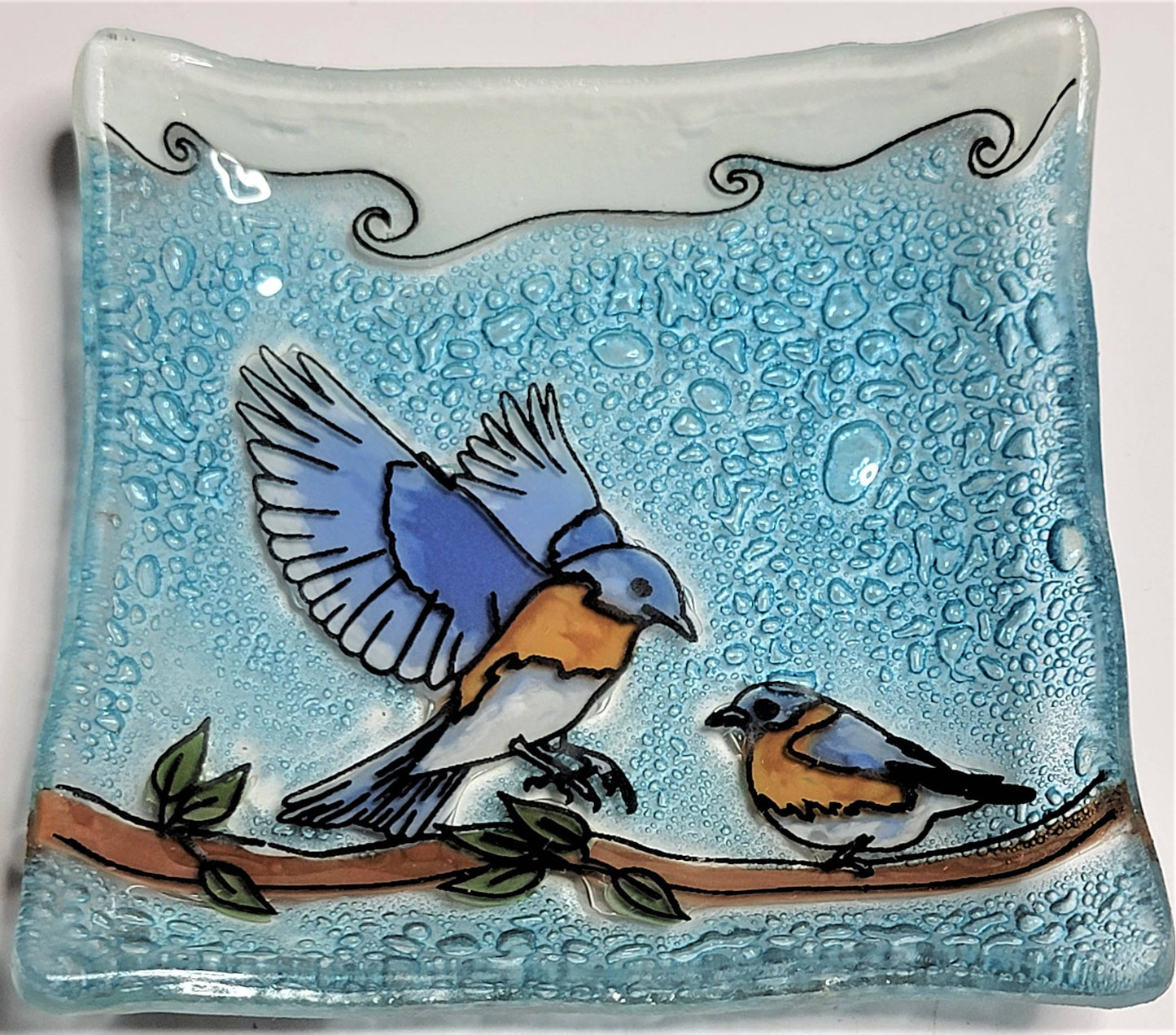 Trinket Dish Glass Art - Bluebirds