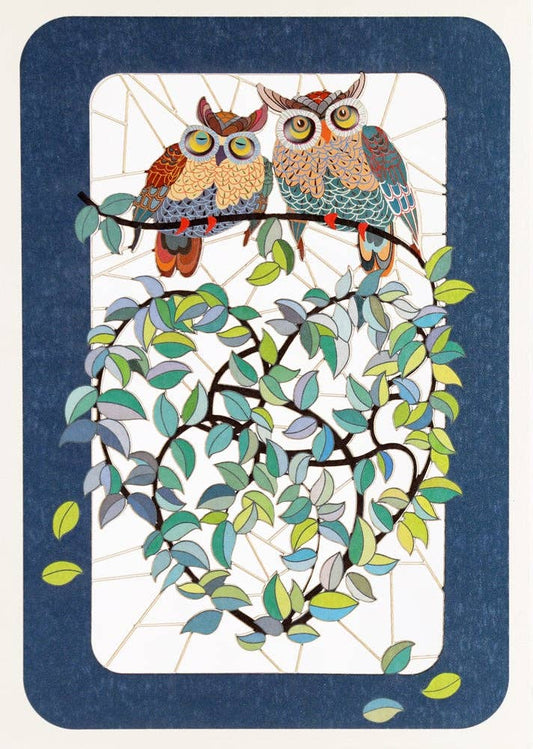 Greeting Card - Laser Cut & Frameable - Two Owls Over Heart (Single Card)