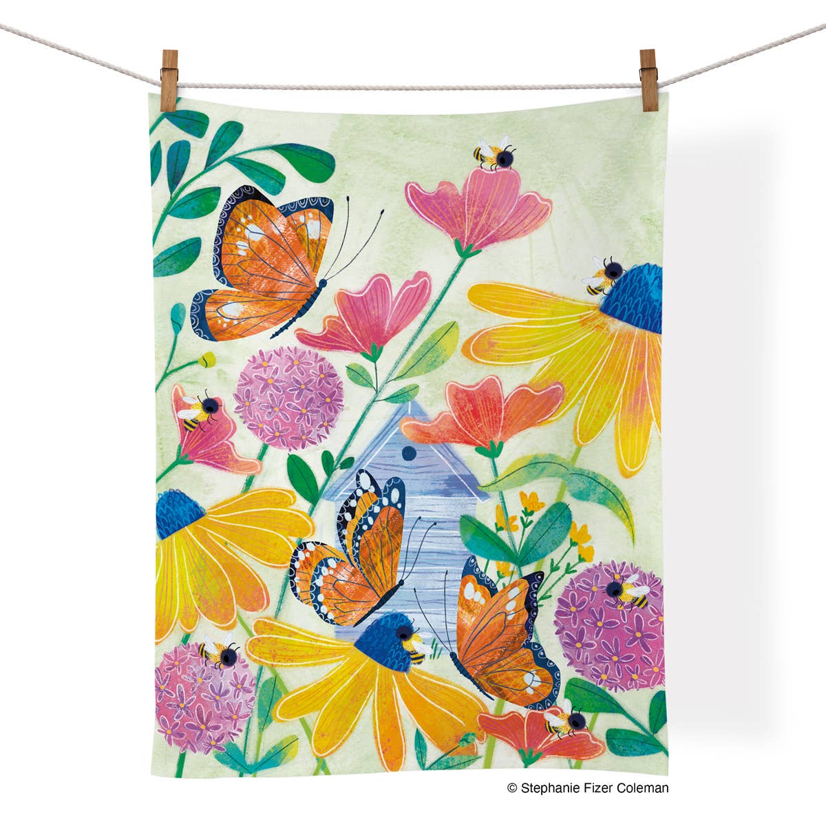 Cotton Tea Towel - "Butterflies & Bees" by Stephanie Fizer Coleman