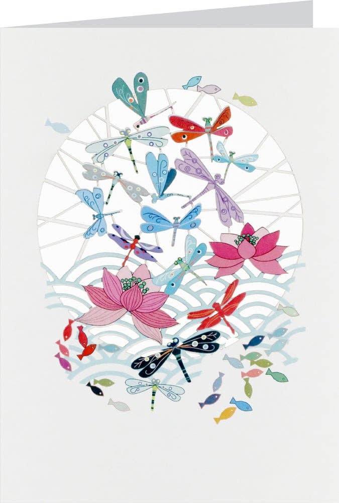 Greeting Card - Laser Cut & Frameable - Orchids and Dragonflies (Single Card)