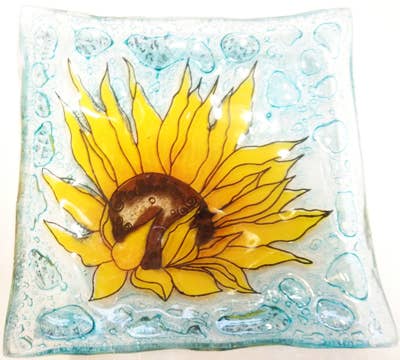 Trinket Dish Glass Art - Sunflowers