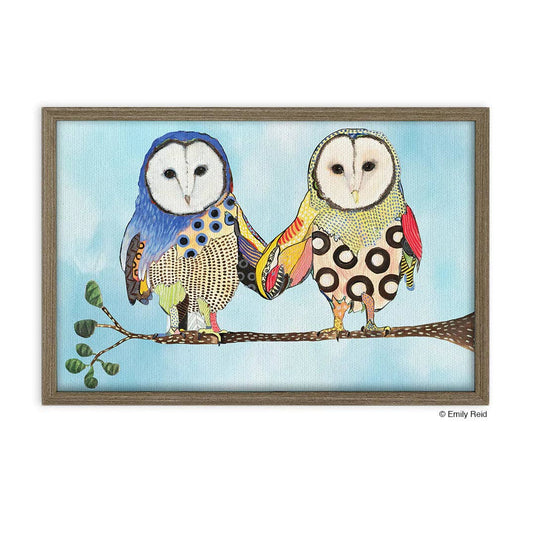 Framed Canvas Art - "Owl Love" by Emily Reid (9x6)