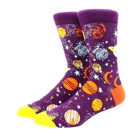 Socks - Adult Large - Purple Outer Space Socks With Planets